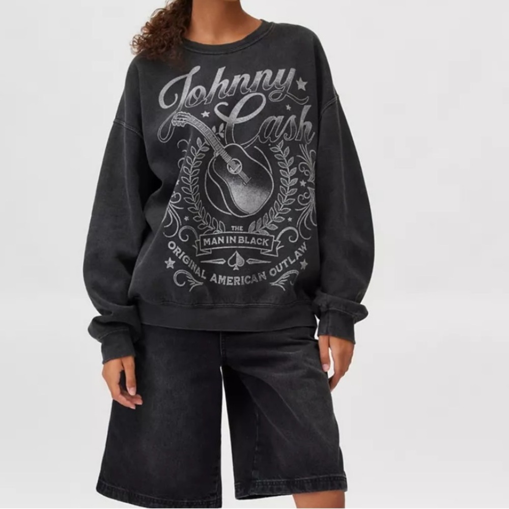 NWOT Urban Outfitters Johnny Cash Overdyed Graphic Pullover Sweatshirt One Size
